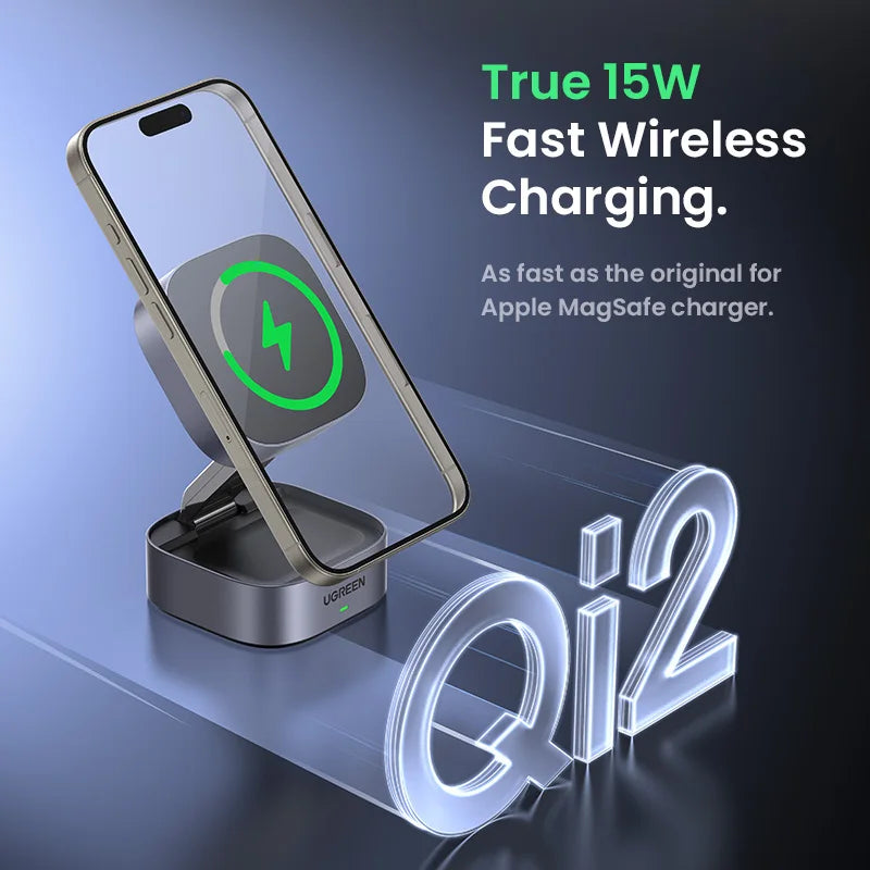 UGREEN Qi2 25W Magnetic Wireless Charger Stand 2-in-1 Charging Stand For iPhone 15 16 Pro Max/AirPods For MagSafe Fast Charger